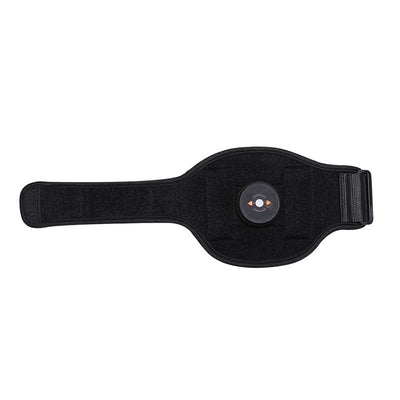 Black adjustable abdominal muscle trainer for home with control button and wide strap
