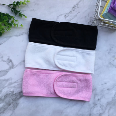 Set of black white and pink beauty headbands for women made of soft fabric with adjustable straps