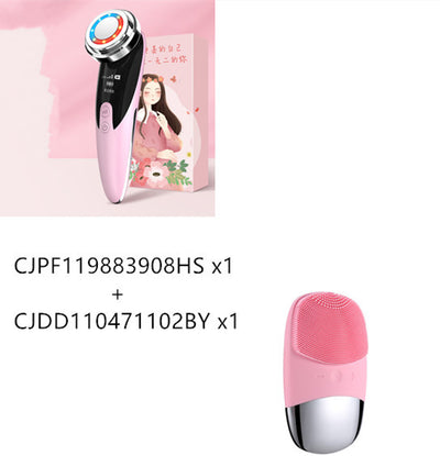 Pink skin rejuvenation beauty device and facial cleansing brush set for skincare treatments