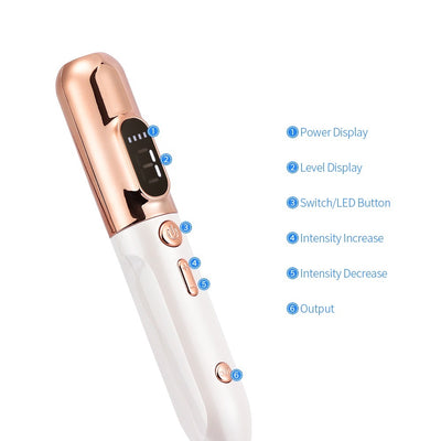 Rose gold and white blue light acne device with power display and intensity controls
