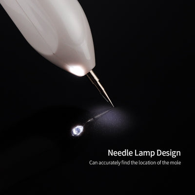 White blue light acne device with needle lamp design on black background for precise mole location