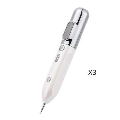 White and silver handheld blue light acne device with button controls for skin treatment