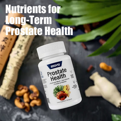 BSYS Prostate Health supplement bottle with mushroom blend and herbs for prostate health supplement