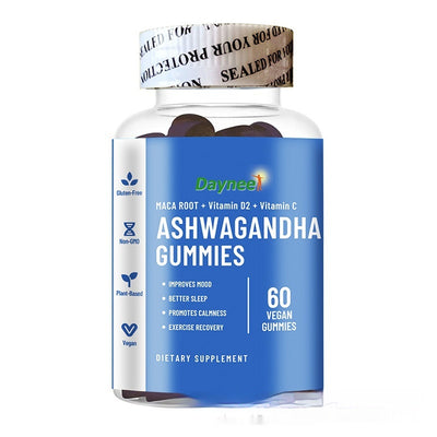 Dayneet Ashwagandha Gummies dietary supplement bottle with natural breast curve supplements for mood and sleep support