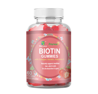 Daynee Biotin Gummies bottle with collagen keratin vitamins for natural breast curve supplements