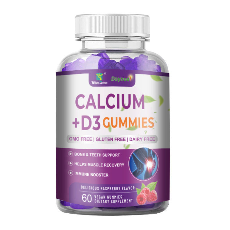 Calcium plus D3 gummies dietary supplement bottle with raspberry flavor natural breast curve supplements