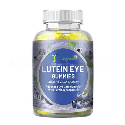 Dayneel Lutein Eye Gummies bottle with blueberry flavor supporting vision and clarity natural breast curve supplements