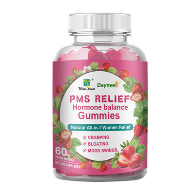 PMS Relief Hormone Balance Gummies bottle for natural breast curve supplements with cramping and mood swing support