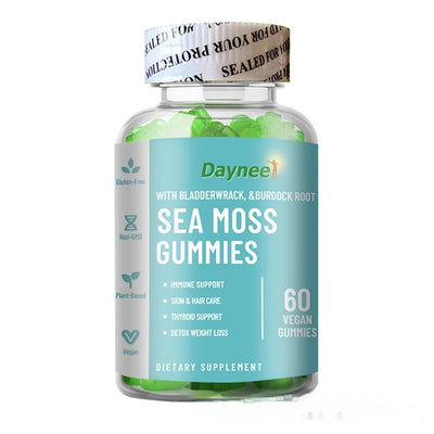 Daynee Sea Moss Gummies dietary supplement bottle with 60 vegan gummies for natural breast curve supplements
