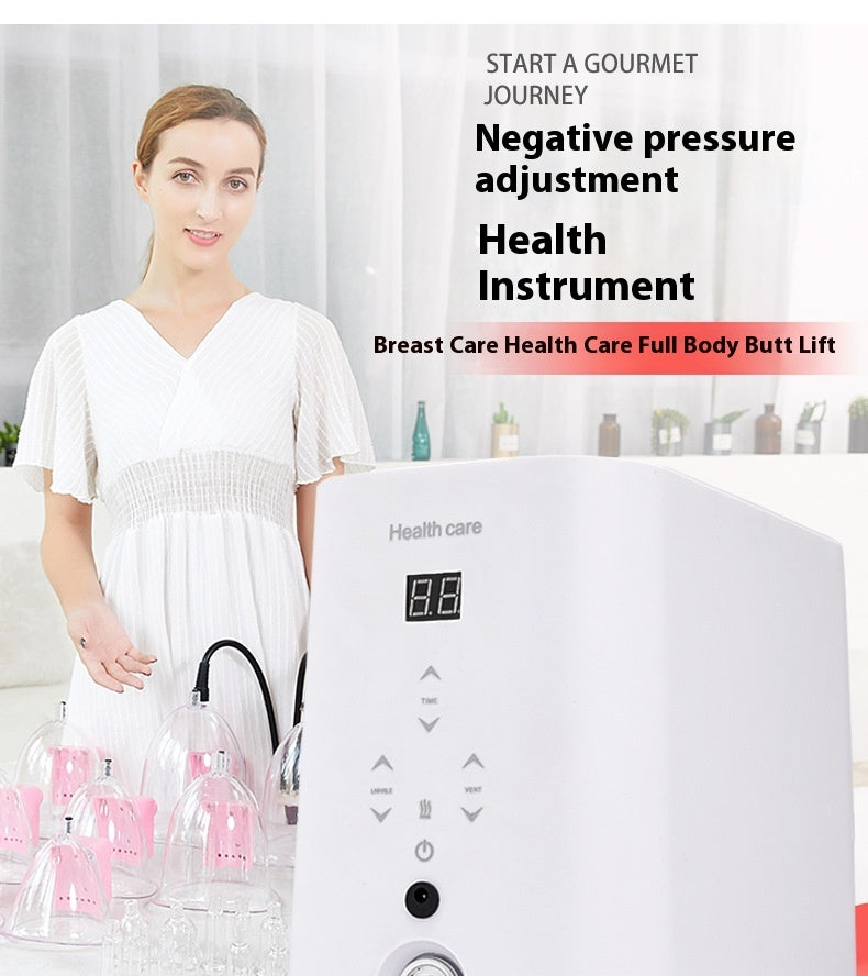 Electric cupping therapy device with digital display and multiple cups used for breast care and full body treatment