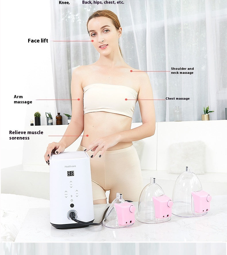 Electric cupping therapy device with multiple cups and digital control used for face lift and muscle soreness relief
