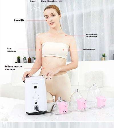 Electric cupping therapy device with multiple cups and digital control used for face lift and muscle soreness relief