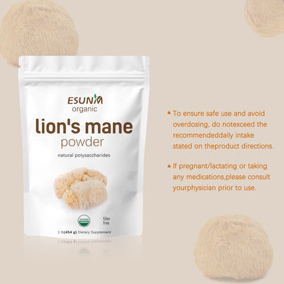 ESUN organic lion's mane powder packaging highlighting food health mushroom powder benefits