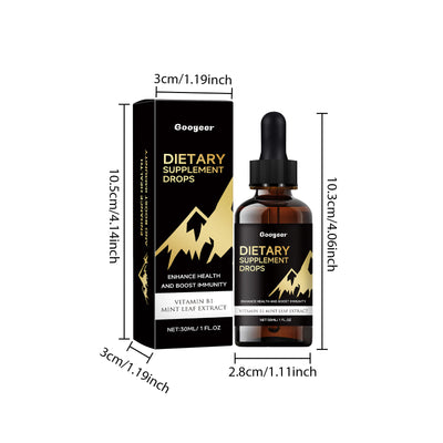 Googeer dietary supplement drops bottle and box with vitamin B1 mint leaf extract liquid dietary supplement drops