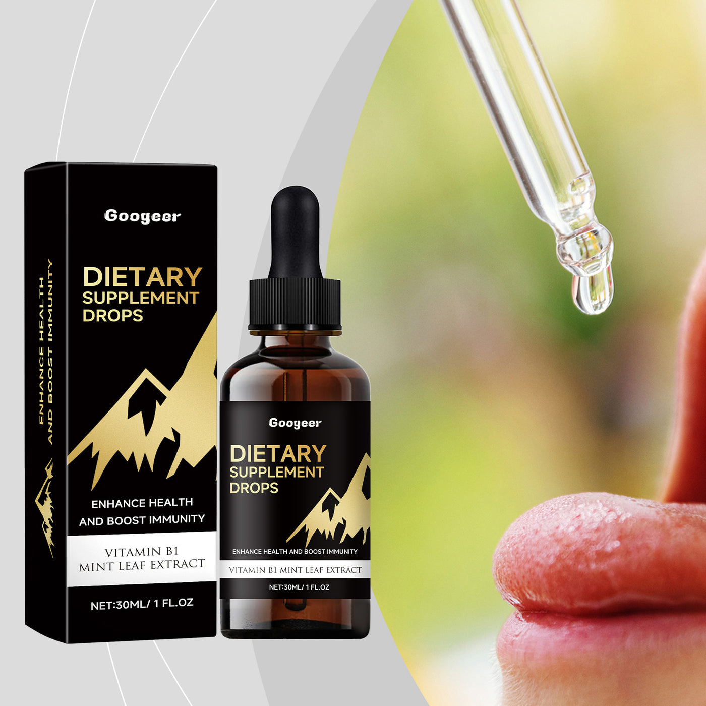 Googear liquid dietary supplement drops with vitamin B1 mint leaf extract for health and immunity