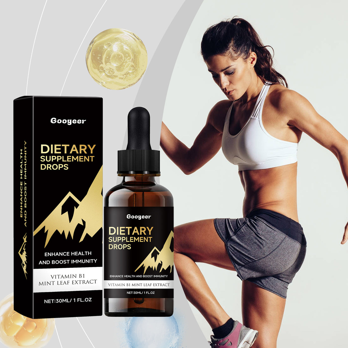 Googeer liquid dietary supplement drops with vitamin B1 and mint leaf extract for health and immunity
