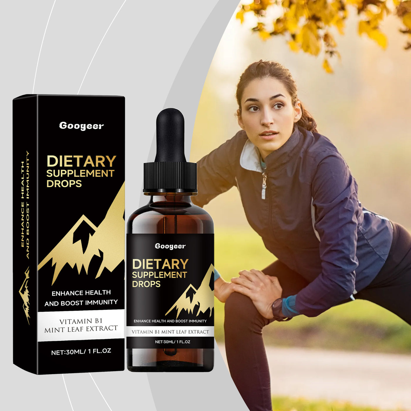 Googoor liquid dietary supplement drops with vitamin B1 mint leaf extract for health and immunity