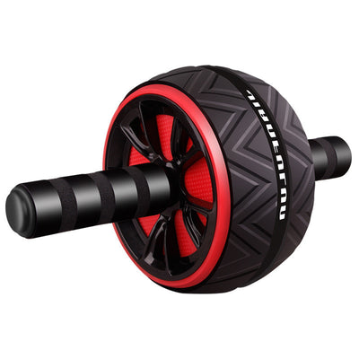 Quiet exercise wheel for core strength with black and red design and padded handles