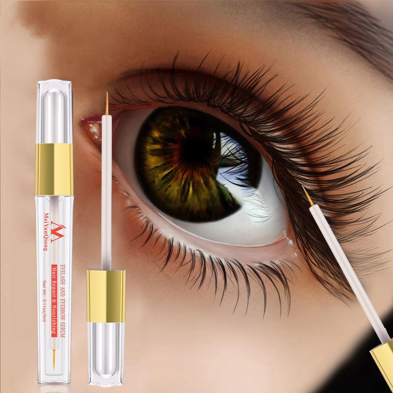 Colored mascara for eyelashes with precision brush applicator shown on close-up of green eye lashes