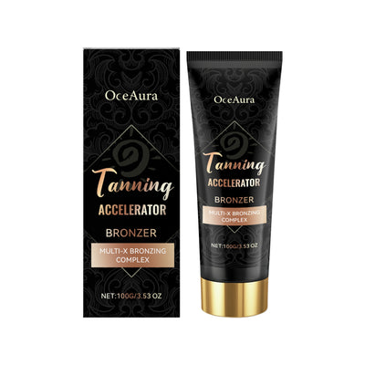 OceAura tanning accelerator cream bronzer with multi-x bronzing complex in 100g tube and box