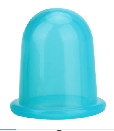 Single blue cup from transparent silicone cupping set for therapeutic massage and pain relief