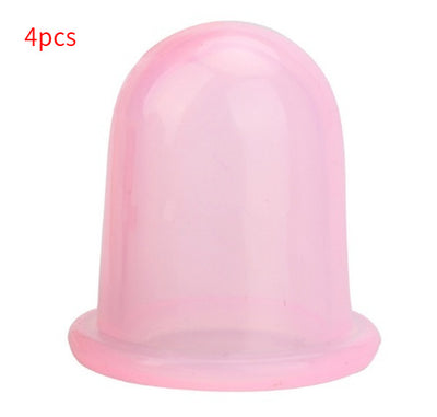 Single pink cup from transparent silicone cupping set for massage and therapy use