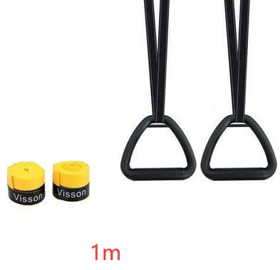 Black ring fitness equipment for home with yellow grip accessories and 1 meter straps