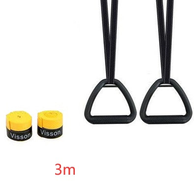 Durable black gymnastic rings with straps and yellow Visson wrist wraps ring fitness equipment for home