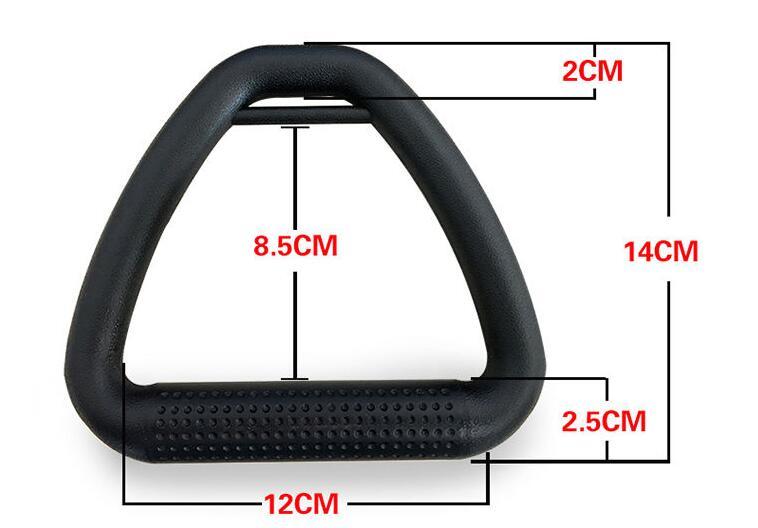 Black triangular ring fitness equipment for home with detailed dimension measurements
