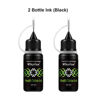 Two black bottles of Wikytina health tattoo ink for safe temporary tattoo for adults 10ml each